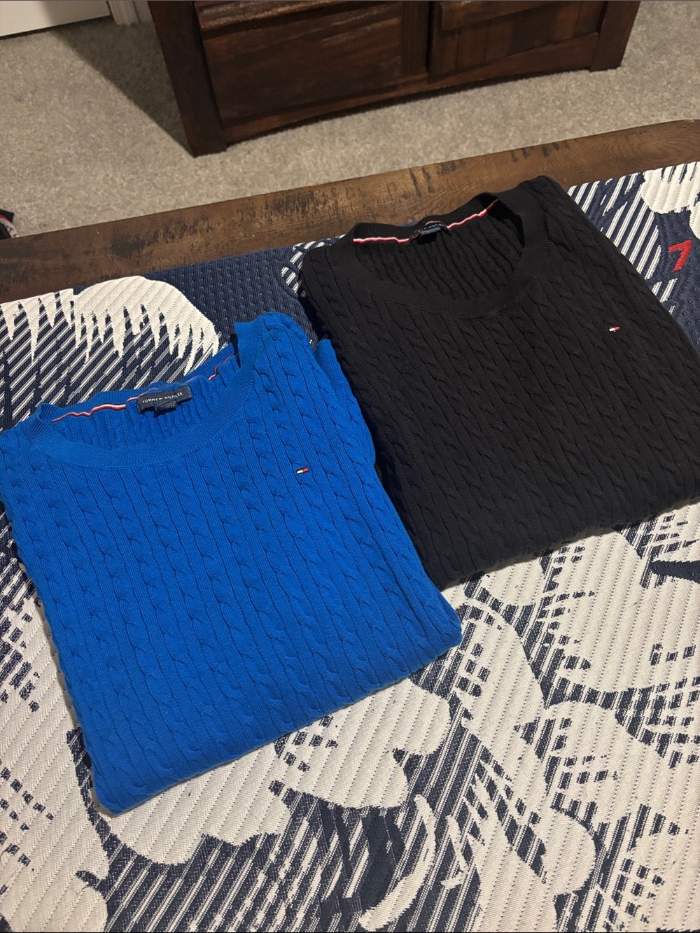 Tommy Hilfiger Women’s Royal Blue and Black Cable Crewneck Sweaters